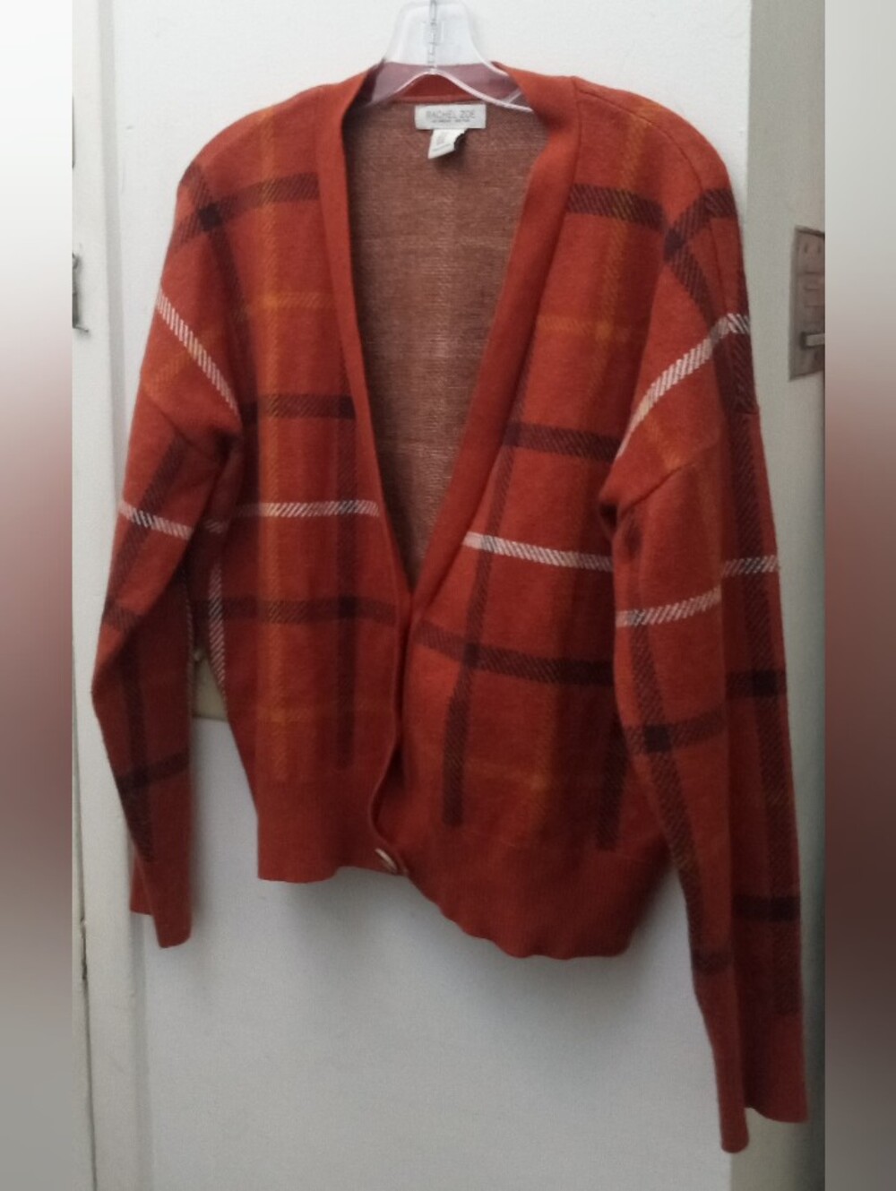 Rachel Zoe Orange Plaid Open-Front Cardigan
